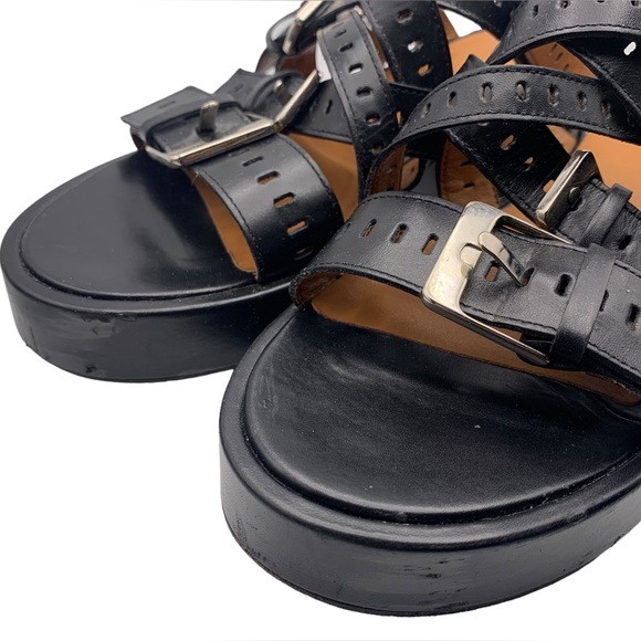 Clergerie Fantom Buckled Laser-Cut Leather Platform Sandals Black - Picture 6 of 8